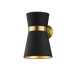 Baulmann dull brass twin wall light with black and gold shade