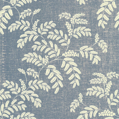 A foliage wallpaper pattern, Acacia in Jeans Blue.