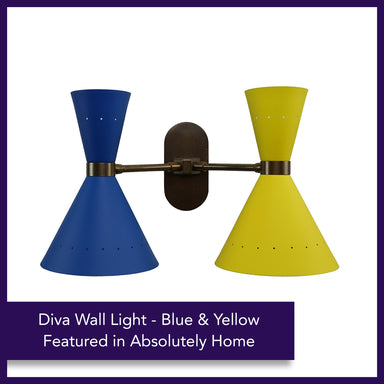 Retro Style Wall Light with Yellow & Blue Shades