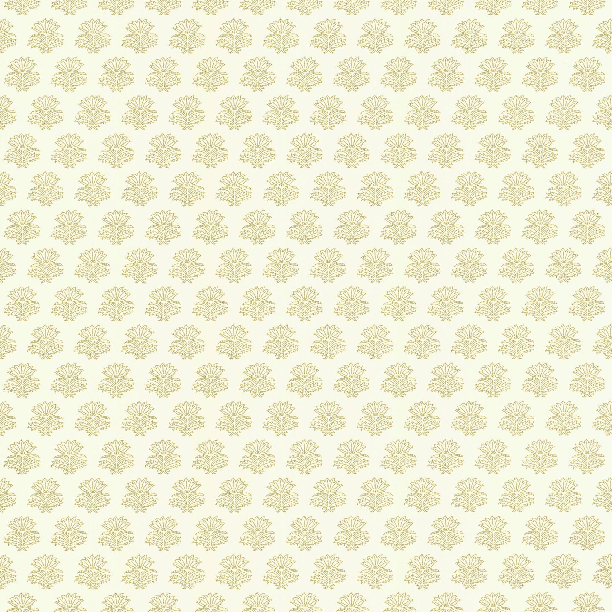 A block-print floral wallpaper pattern, India in Golden Yellow.