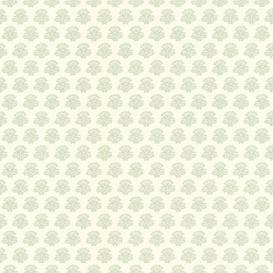 A block-print floral wallpaper pattern, India in Sage Green.