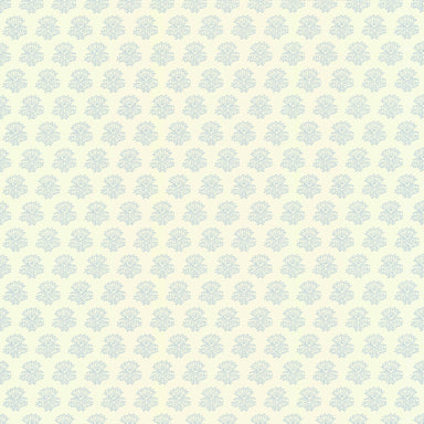 A block-print floral wallpaper pattern, India in Vintage Blue.