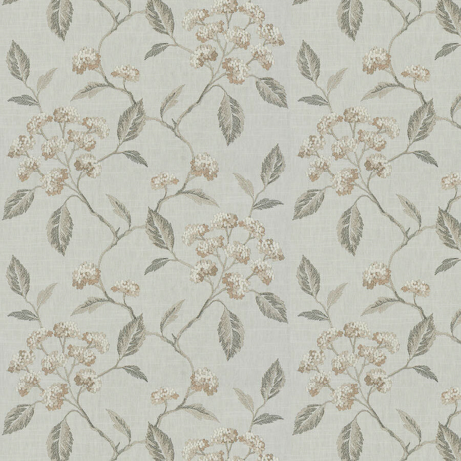 image of embroidered floral fabric in grey and white