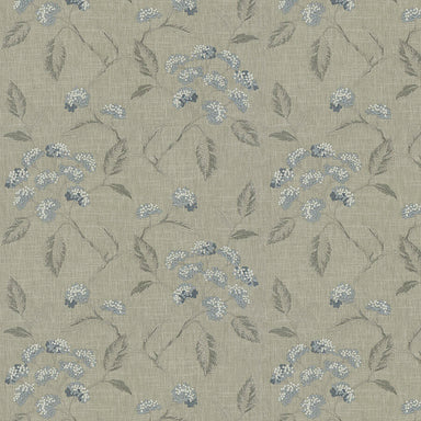 image of embroidered floral fabric in blue, light blue and grey