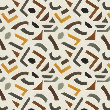 fabric with abstract pattern in browns on cream background