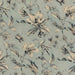 detail of printed floral design linen fabric in ink blue colour way