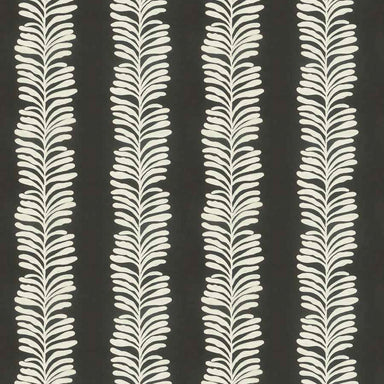 embroidered fabric in charcoal and cream of leaves in stripe pattern