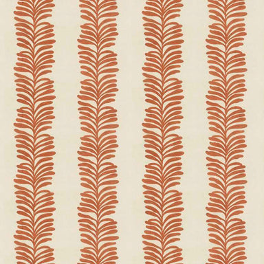 embroidered fabric in clay and cream of leaves in stripe pattern