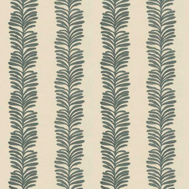 embroidered fabric in jade and cream of leaves in stripe pattern