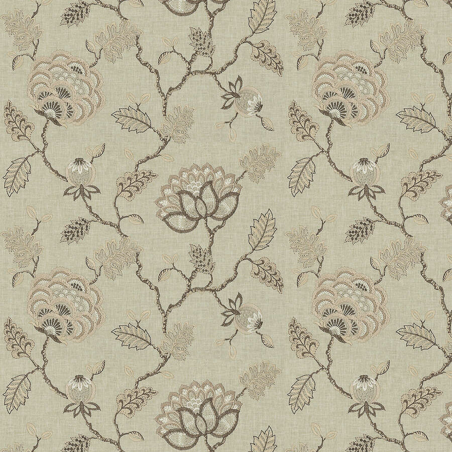 Magna Floral Embroidered Fabric- Travertine