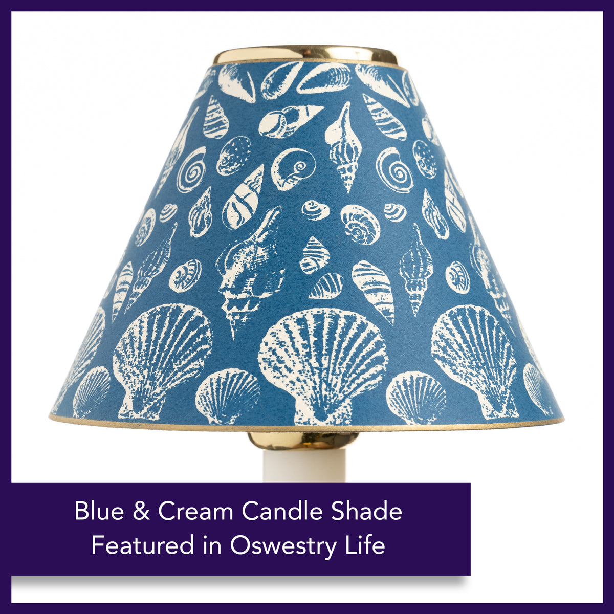 Candle Shade - Cream Shells on Royal Blue | Nicholas Engert Interiors