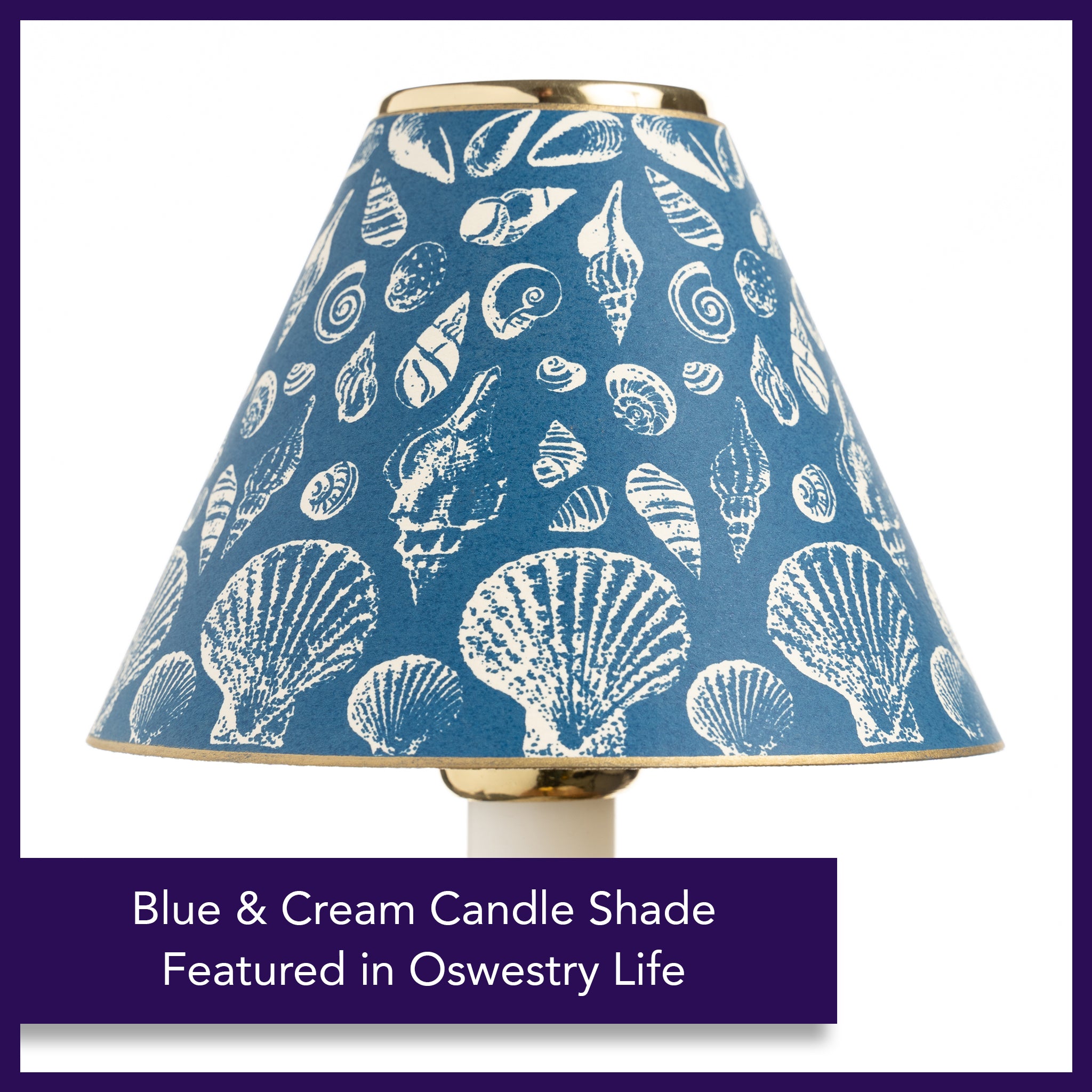 Candle Shade - Cream Shells on Royal Blue