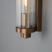 Retro Bathroom wall light fixture in Antique Brass on a grey background - detail