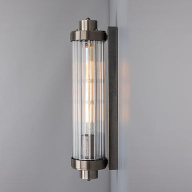 Retro Bathroom wall light fixture in Antique Silver on a grey background
