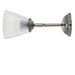 Wall-mounted light fixture in antique silver with prismatic glass shade on a white background