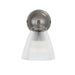 Wall-mounted light fixture in antique silver with prismatic glass shade on a white background