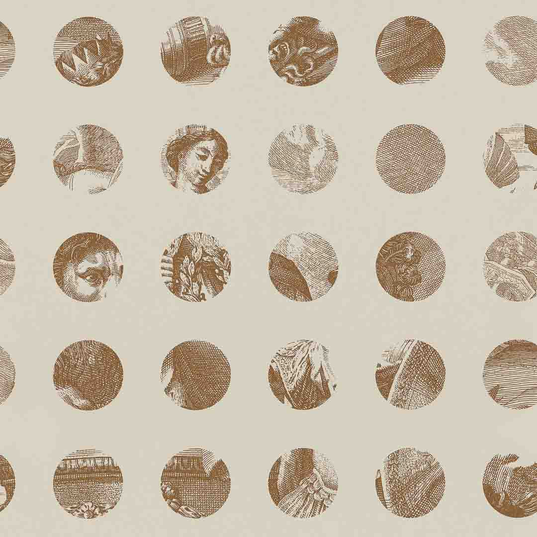 Wallpaper of circular illustrations on a beige background