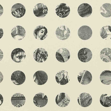 Wallpaper of black and white circular illustrations on a beige background
