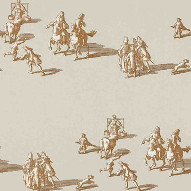 Pattern of classical figures and animals on a beige background