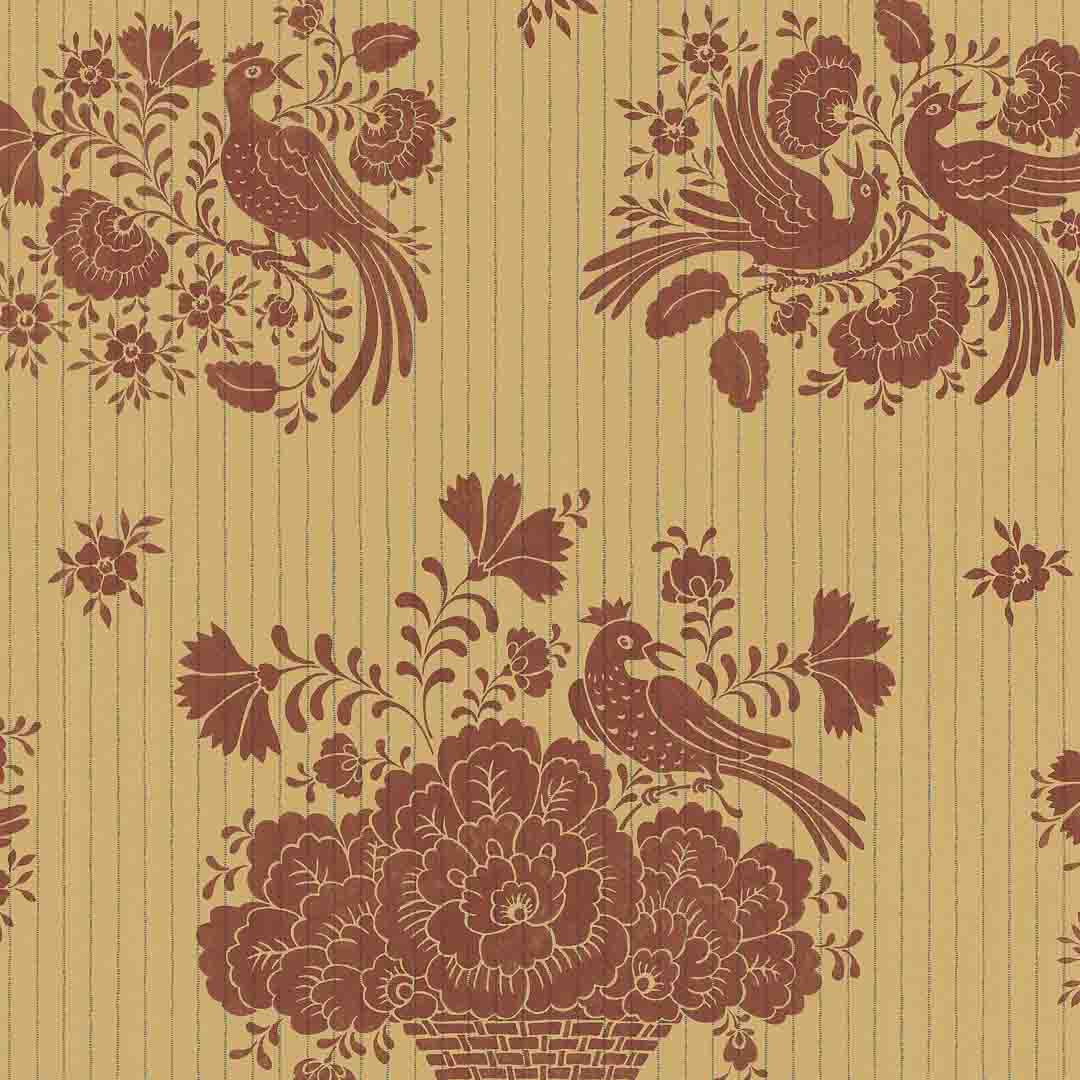 Decorative pattern with birds and flowers on a beige background