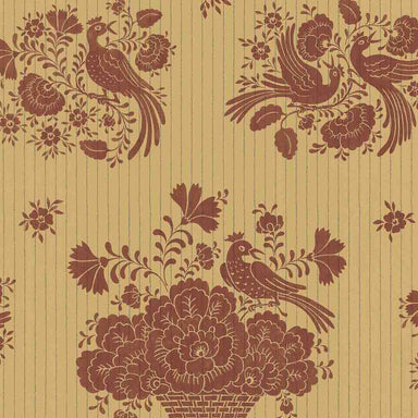 Decorative pattern with birds and flowers on a beige background