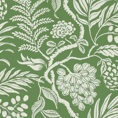 Botanical pattern with leaves and flowers on a green background