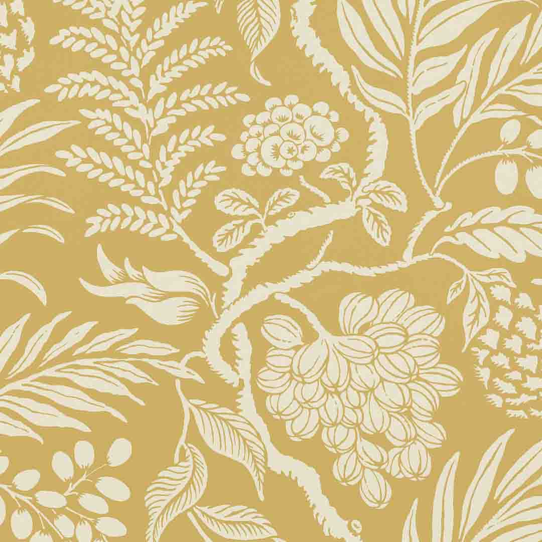 Floral and leaf pattern on a yellow background