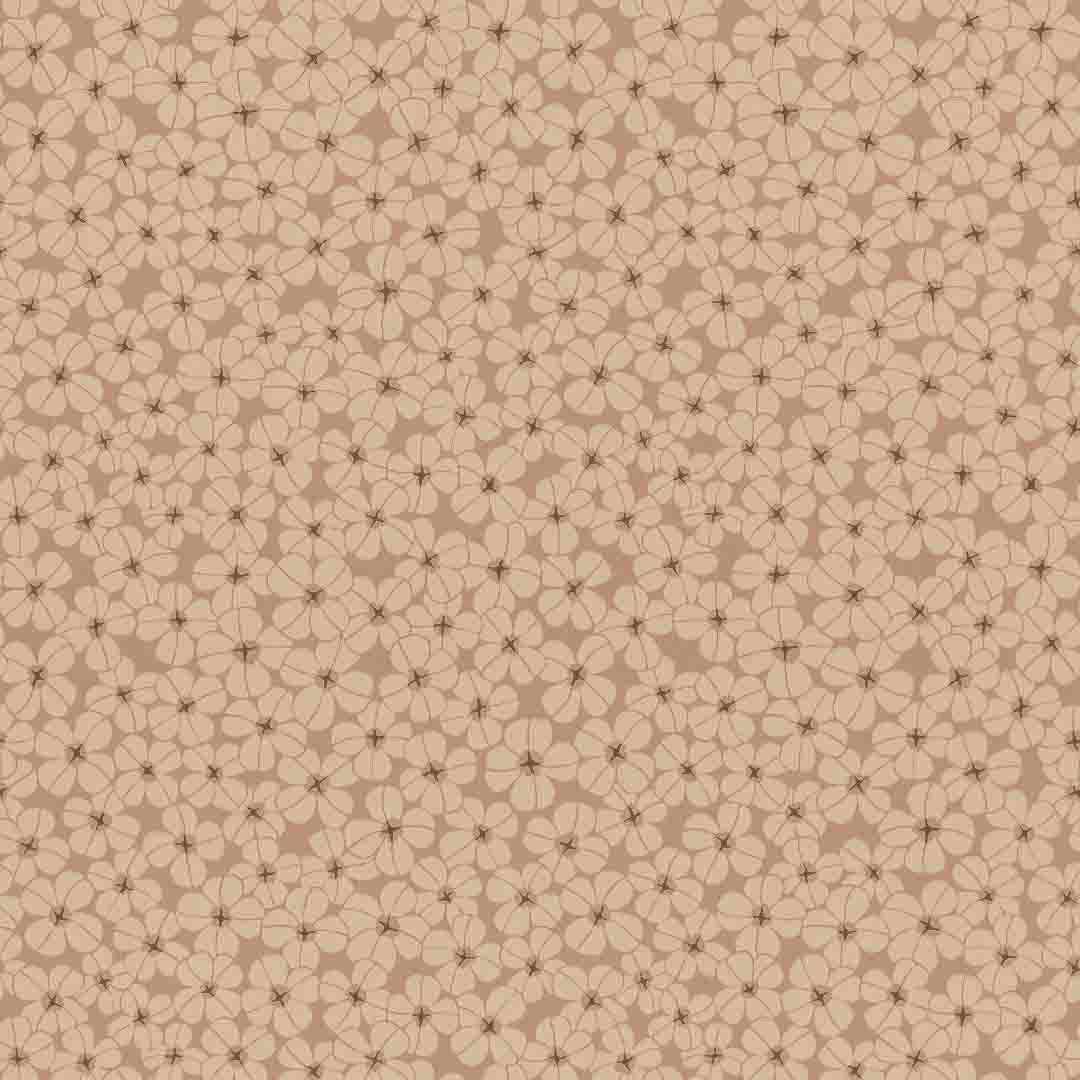 Pattern of small beige & coral flowers on a beige background