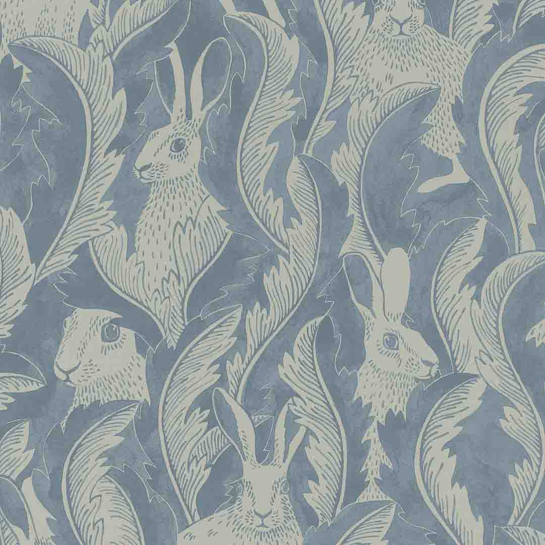 Wallpaper design of hares and leaves