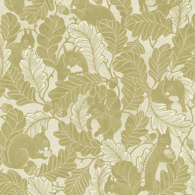 Pattern of squirrels and leaves on a beige background