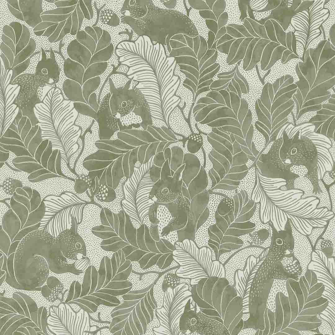 Pattern of squirrels and leaves on a textured background