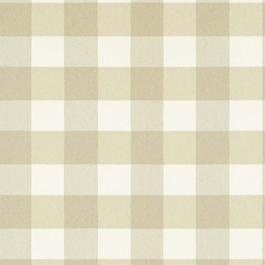 A close-up of a soft gingham check pattern wallpaper in warm beige, cream, and off-white tones.