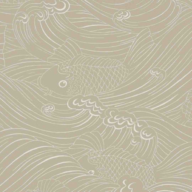 Pattern of fish and waves on a beige background