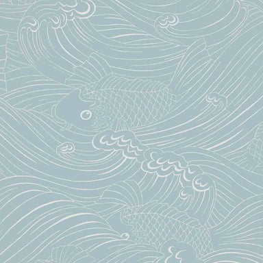 Fish and wave pattern on a light blue background
