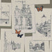 Collage of architectural drawings with butterflies on a textured surface