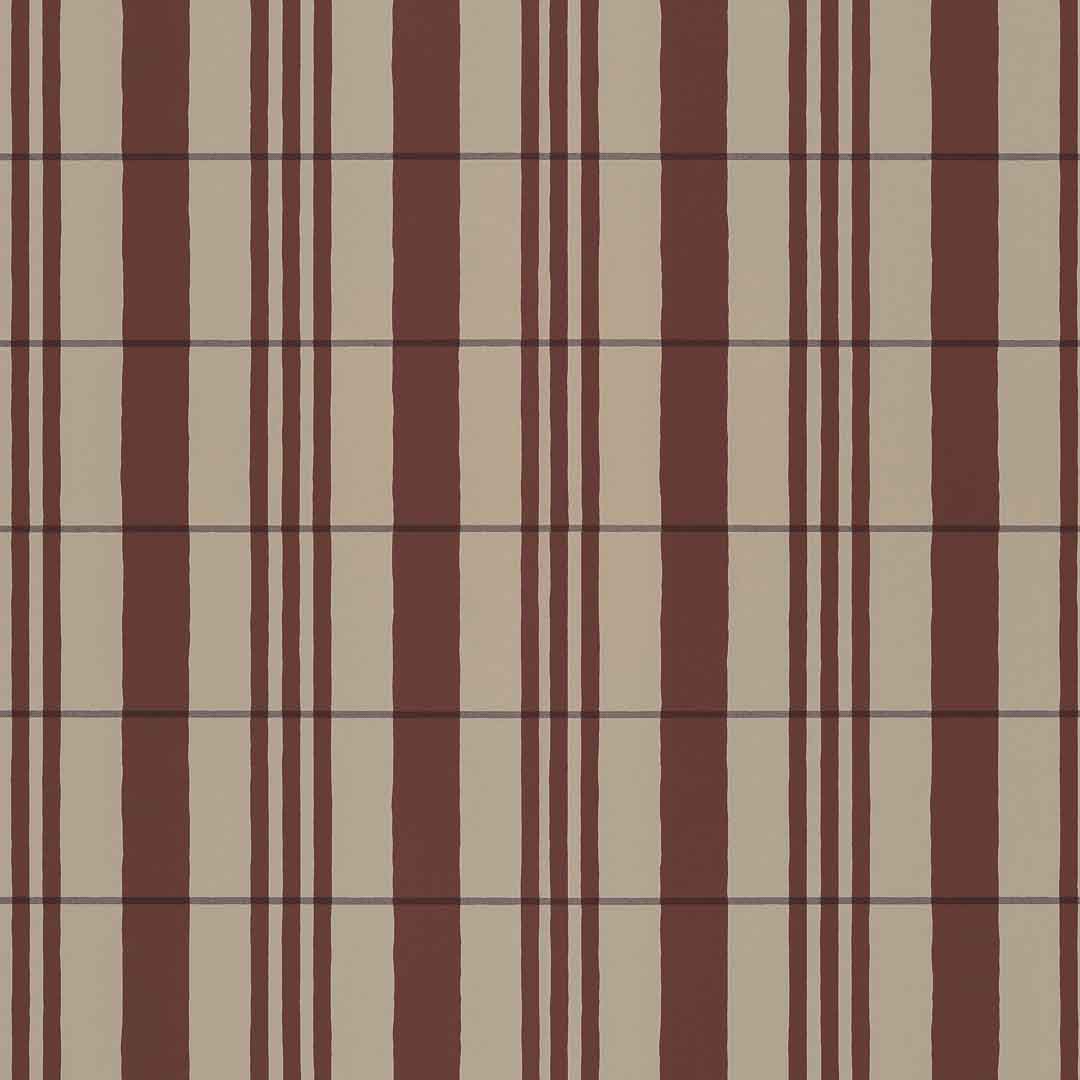 Pattern of vertical brown and beige stripes on a checkered background