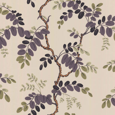 Pattern of purple and green leaves on a beige background