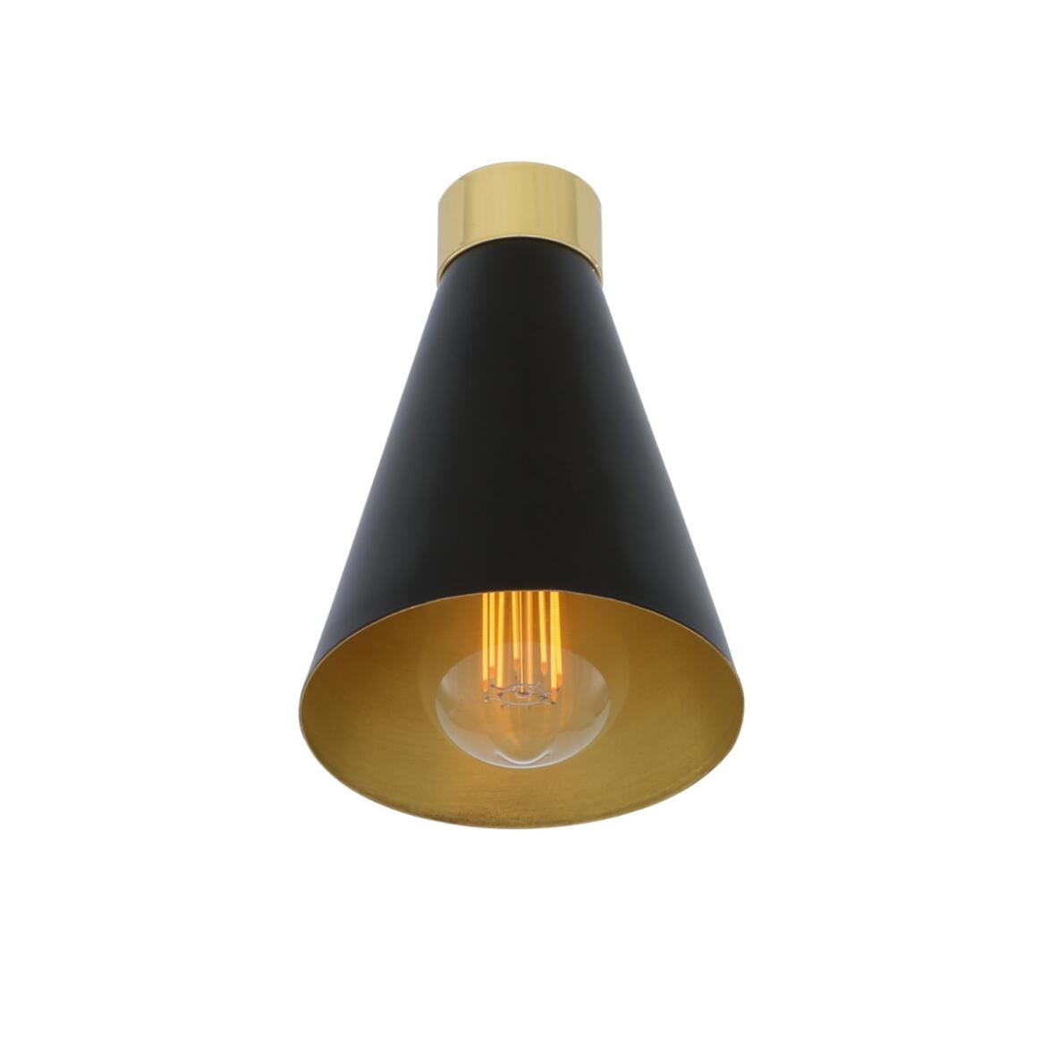 Black and brass pendant light on a white background