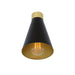 Black and brass pendant light on a white background