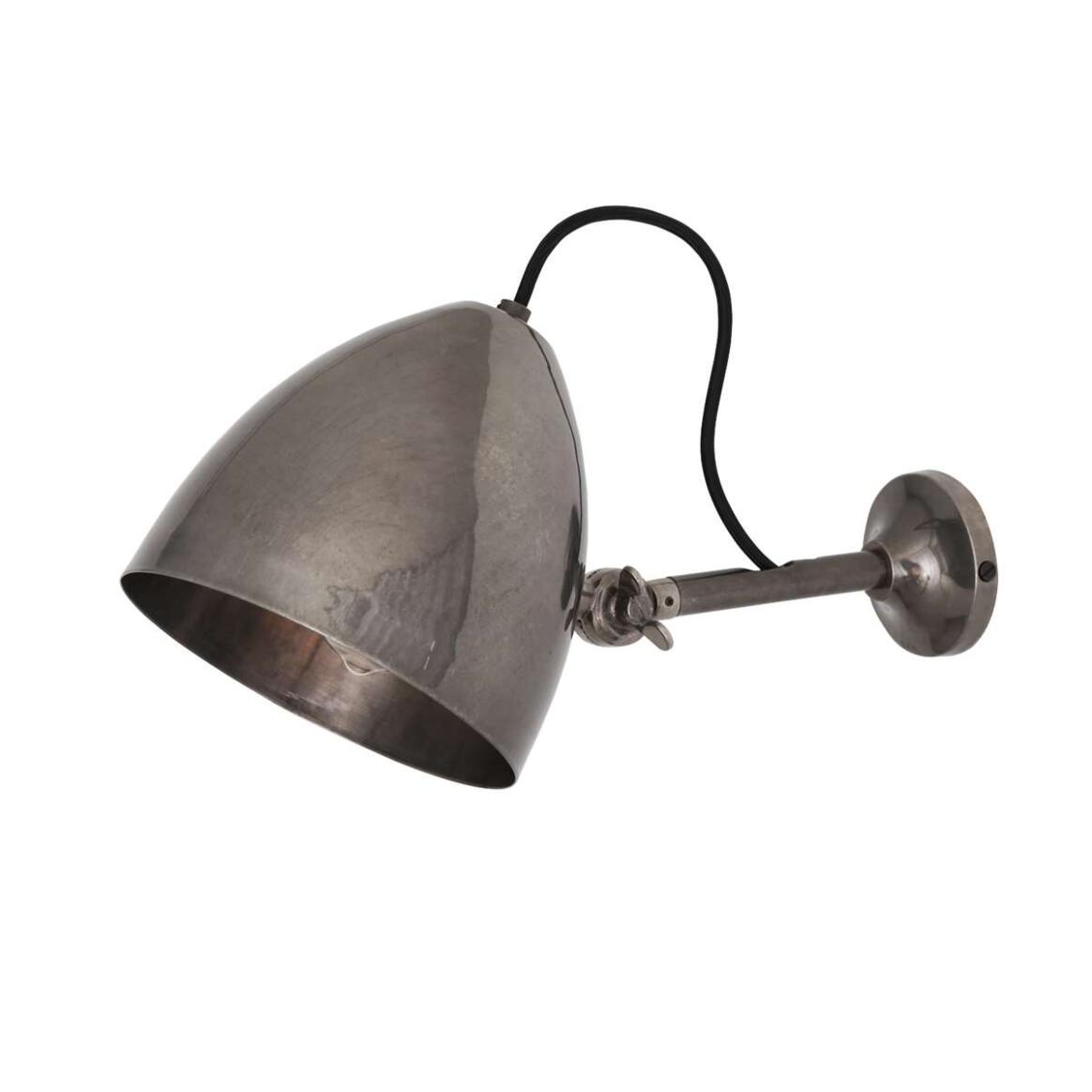 Wall-mounted lamp in antique silver on a white background