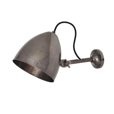 Wall-mounted lamp in antique silver on a white background