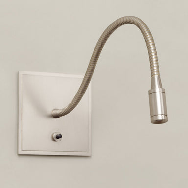 Brushed nickel LED reading wall light with goose neck arm