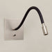 Brushed nickel and black leather LED reading wall light with goose net arm