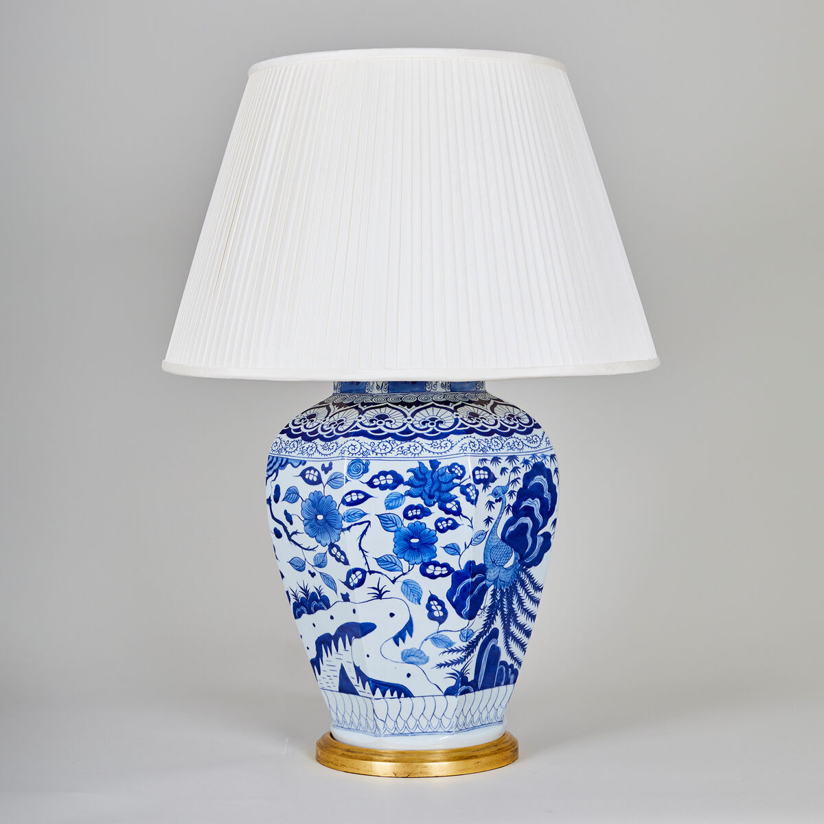 Octagonal Imari Porcelain Table Lamp - Blue/White
