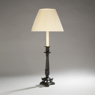 Bronze column table lamp with cream silk knife pleat lampshade