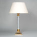Glass and brass column light with laminated cream lampshade