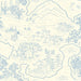 A illustrated travel map wallpaper pattern, Voyage 1929 in Vintage Blue.