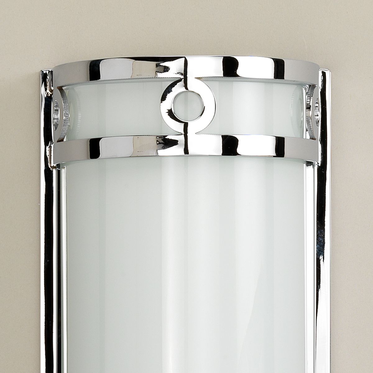 Chrome and glass art deco style wall light detail