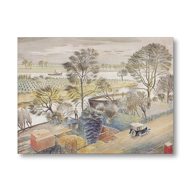 greeting card with river scene of Thames with trees and car