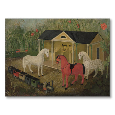 Greeting Card with Horses and Trains by Tirzah Ravilious